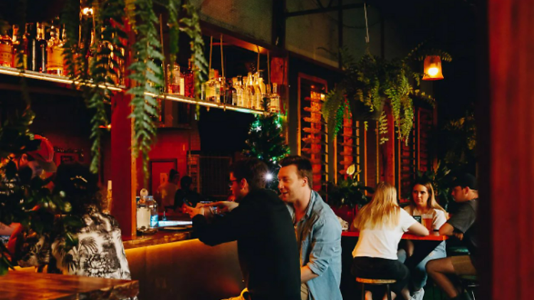 Two people sitting at the bar at Back Alley Sally's.