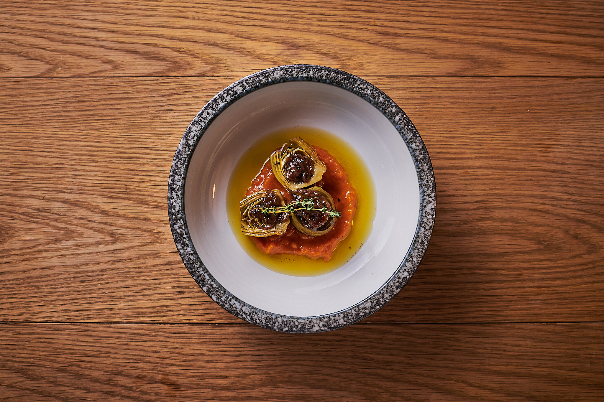 Alcachofa de Tudela escabechada sobre puré de calabaza / Taberna Verdejo
