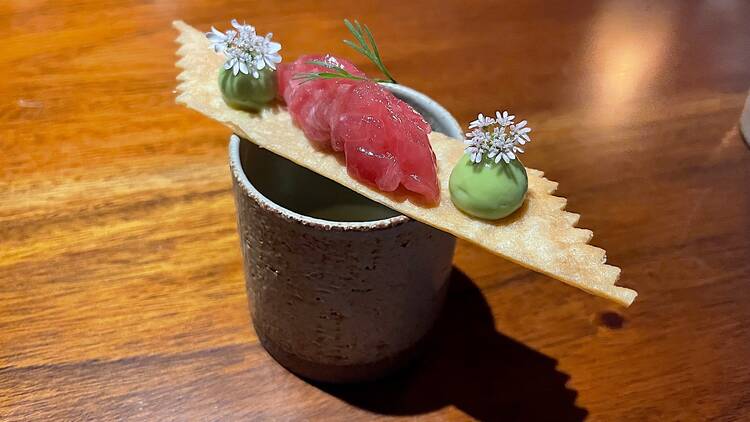 Tuna tostada and salsa fresca at Manzke.