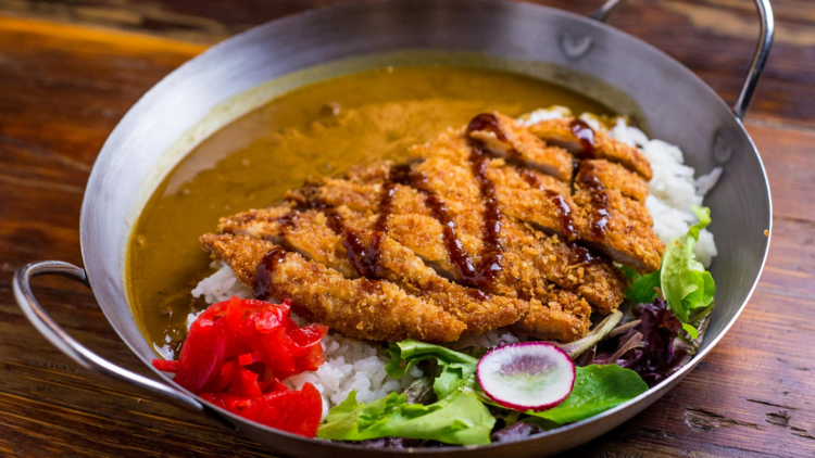 katsu, rice, salad (Meijin Ramen)