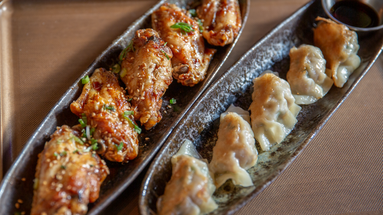 wings, dumplings (Meijin Ramen)