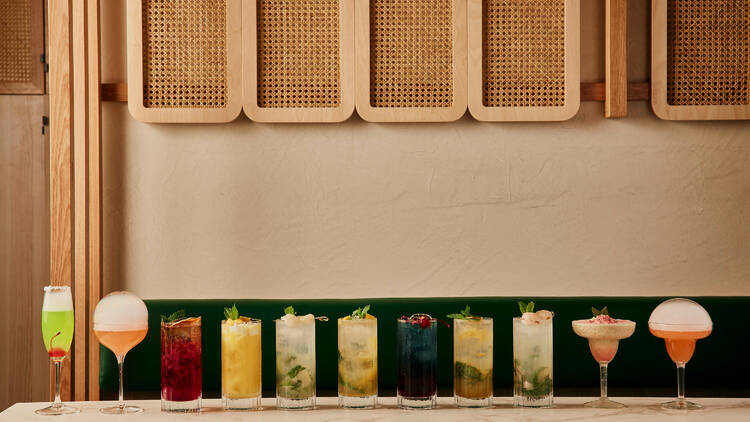 A line-up of cocktails from Indonesian restaurant Kata Kita.