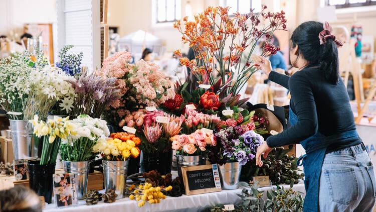 A flower stall at the Makers and Shakers Market