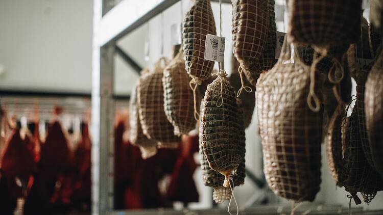 Cured meats hanging 