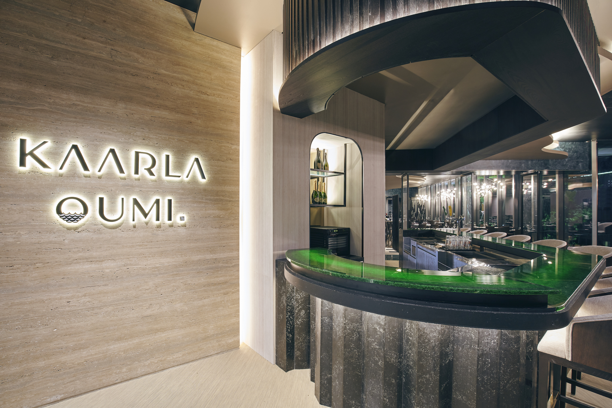 Kaarla ethereal green Magna glass bar counter