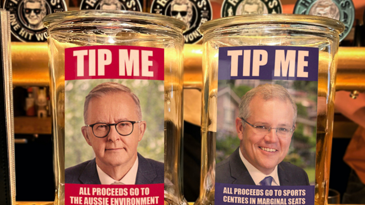 A tip jar of Albo and a tip jar of Scott Morrison who looks like a dick