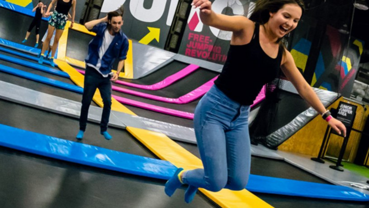 Jump around at an indoor trampoline park