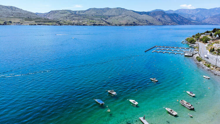 Birds eye view from a drone in Chelan, WA.