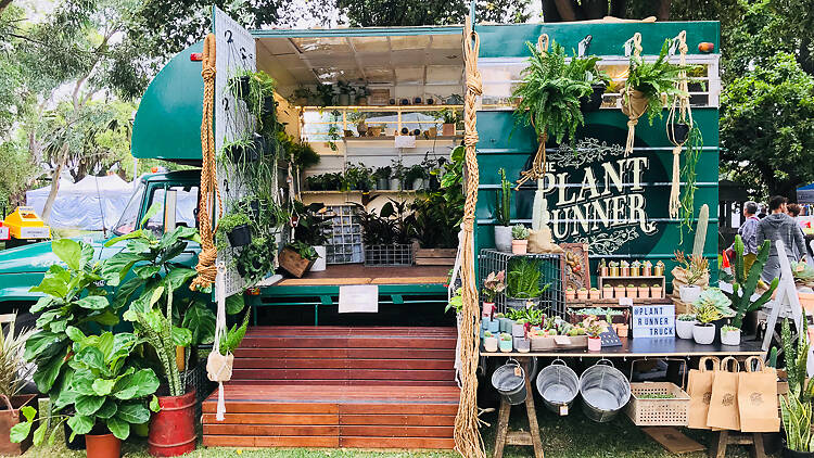 A truck that's been turned into a plant shop.