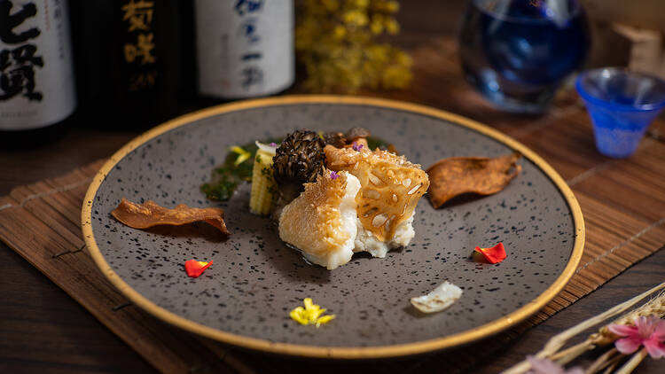 Grilled Amadai with housemade sauces, and mashed lily