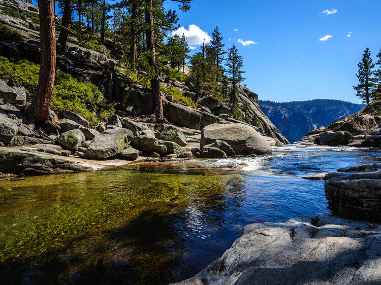 View of Yosemite Creek, just before plunging down into the upper Yosemite Fall