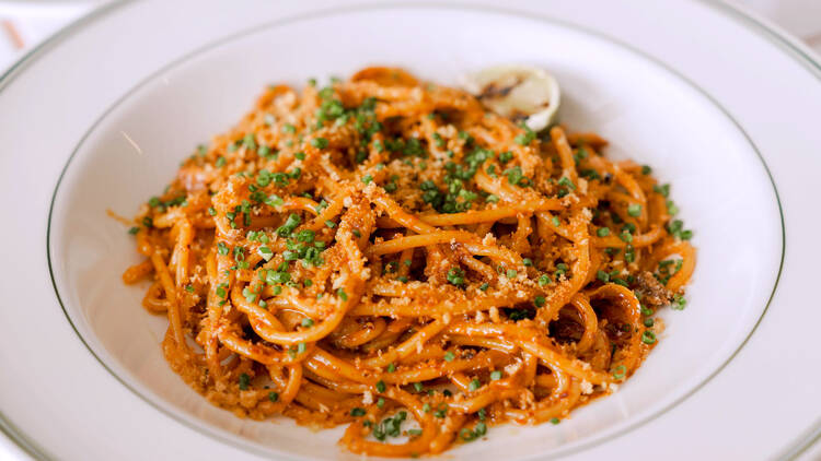 Tandoori Spaghetti Closeup at Pijja Palace