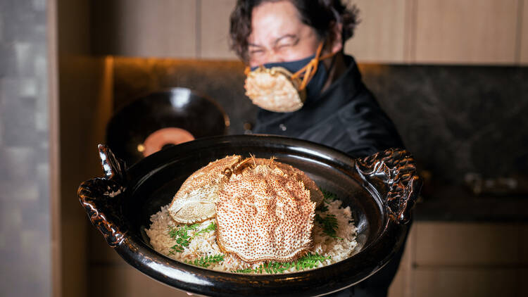 Jinhonten Head Chef Issey Araki with his crab mask that we did not get to see