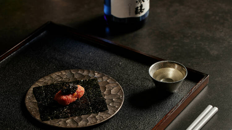 A small wagyu nigiri with caviar