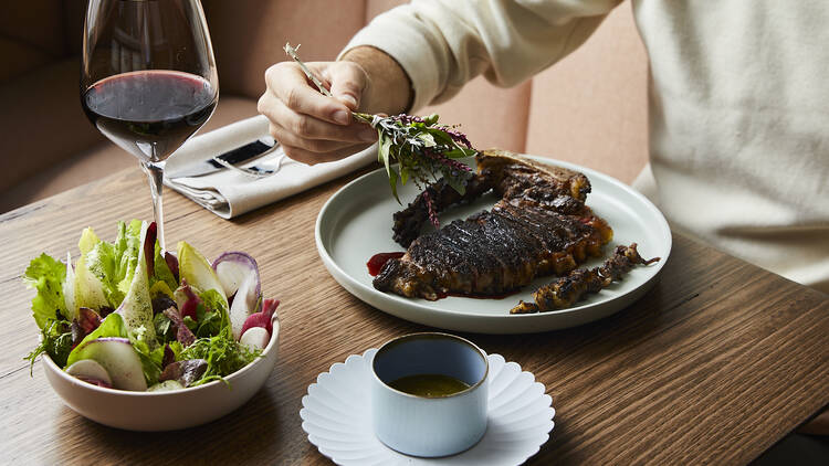 Steak and salad at LOTI St Kilda