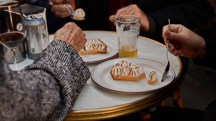 Platters of lemon meringue pie.