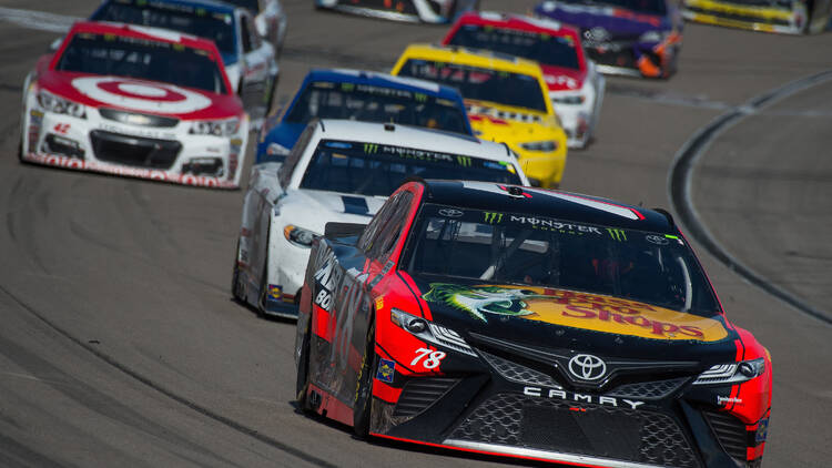 NASCAR cars on a track