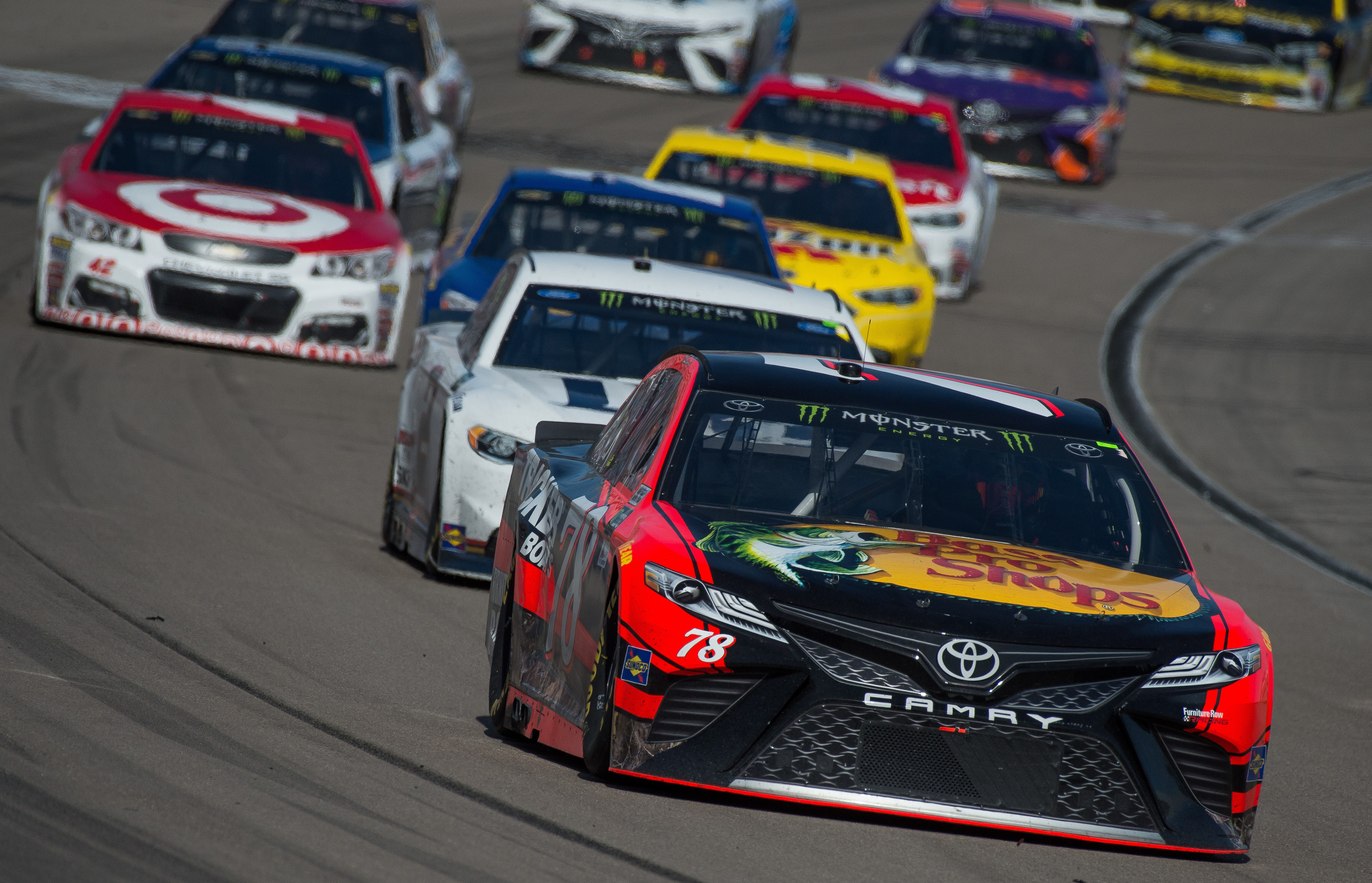 NASCAR cars on a track