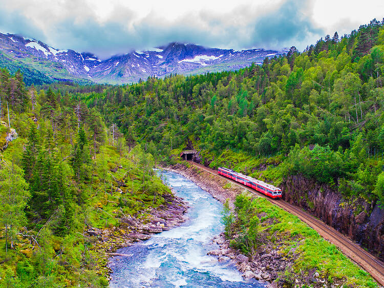 The scene route between Oslo and Bergen runs through the mountains of Norway