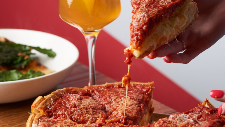 A Chicago-style deep dish pizza.