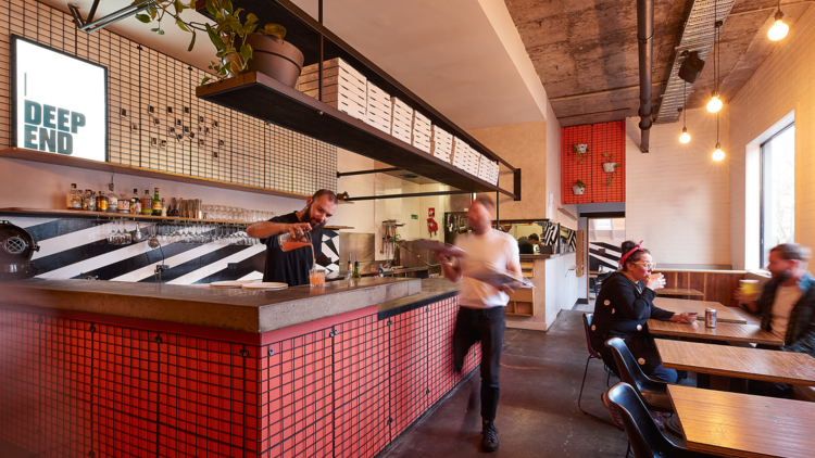 The interior of Deep End Pizza, a Brunswick restaurant.