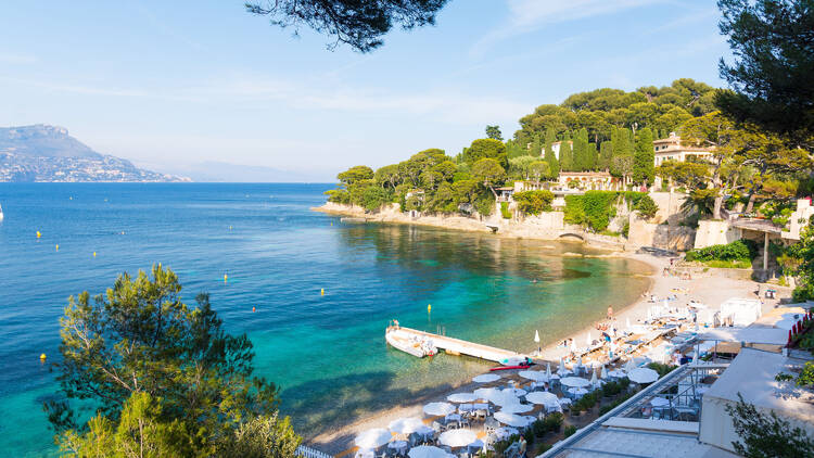 View on Paloma Beach near Villefranche-sur-Mer on french riviera, cote d'azur, France