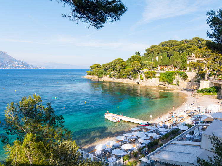 View on Paloma Beach near Villefranche-sur-Mer on french riviera, cote d'azur, France