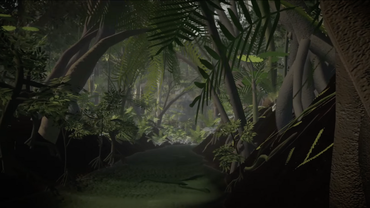 A simulated rainforest installation.