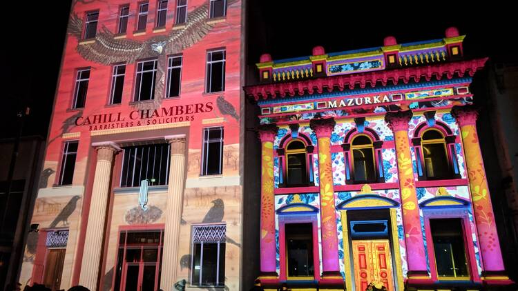 White Night Bendigo - building facades are lit up with colourful projections