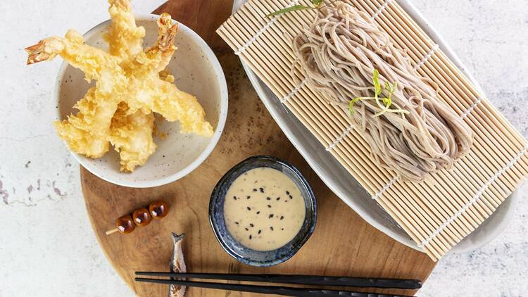 Tempura prawns, soba noodles and Kewpie dressing