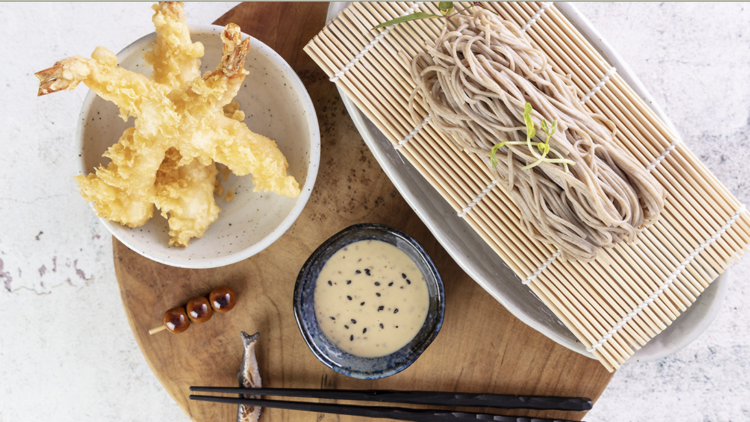 Kewpie Shrimp Tempura Soba Salad