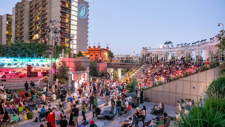 See from concerts in the middle of DTLA at Grand Performances