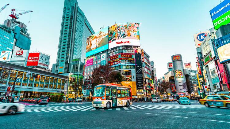 A street view of the Shibuya district of Tokyo in Japan.