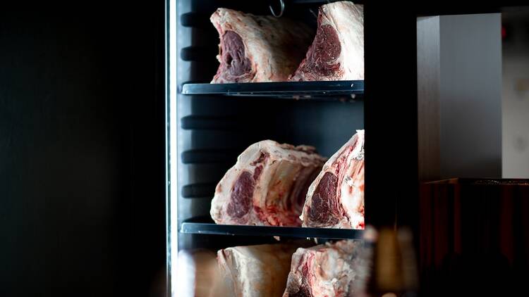 Cut of beef in a dry ageing cabinet
