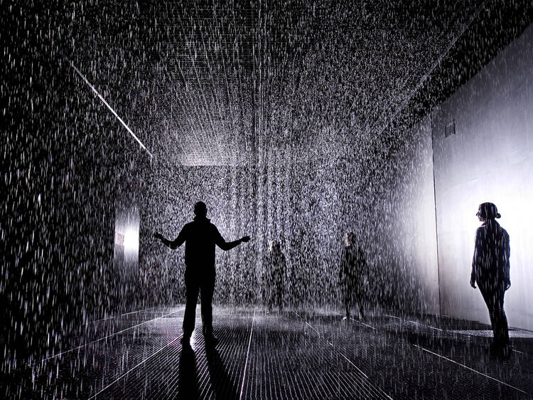 Rain Room, by Random International, at the Curve Gallery, Barbican Art Gallery, in London. The installation is in place and open to the public from 4th October until 3rd March 2013.Photograph by Felix Clay.