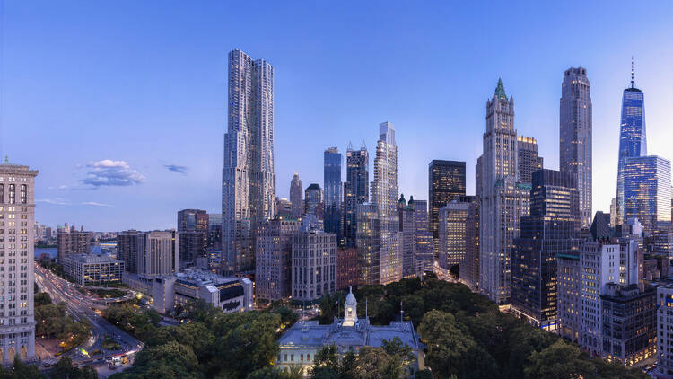 Towers around City Hall Park in Lower Manhattan.