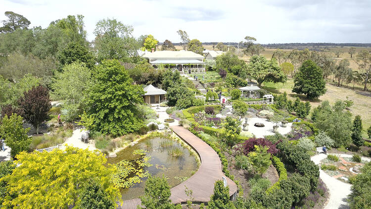 An aerial photo of the gardens at Sovereign Hill