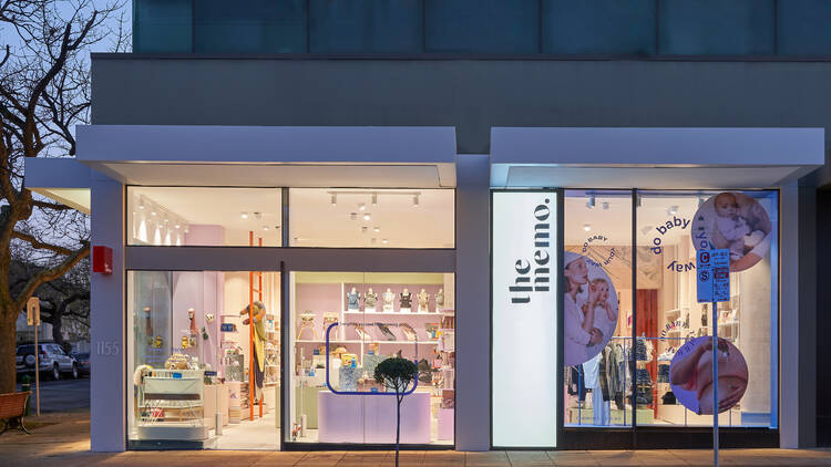 The exterior of a boutique that sells baby clothing and accessories.