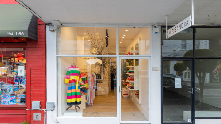 The storefront to luxury cashmere retailer, Alessandra.