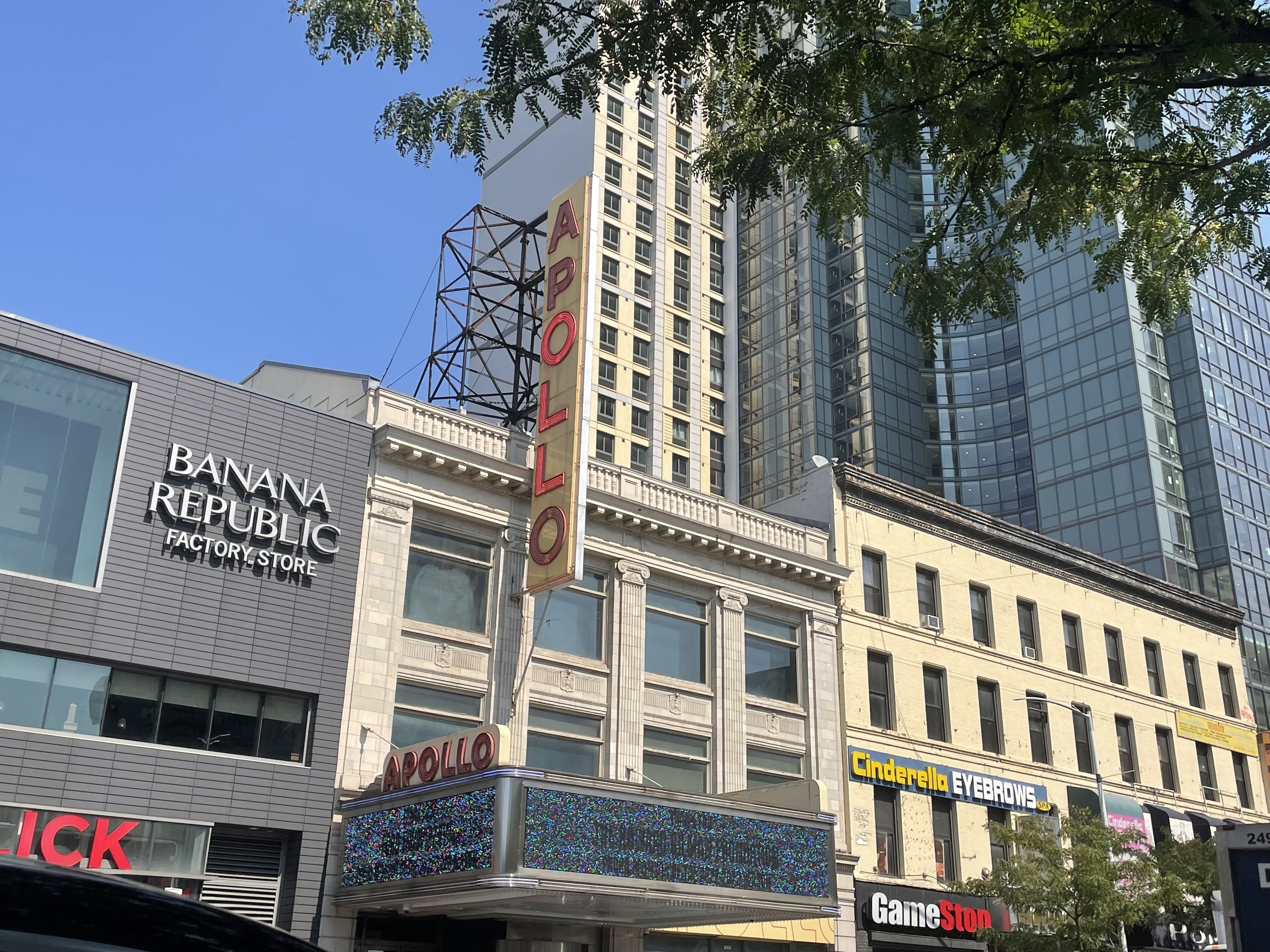 The exterior of the Apollo Theater. 