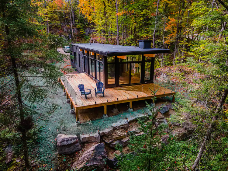 The forested cabin in the wild in La Conception, Quebec