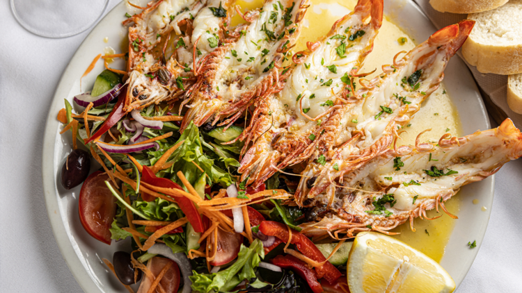 Prawns and salad