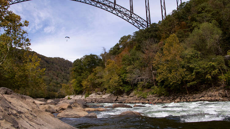 Extreme sports base jumping New River Gorge Bridge West Virginia