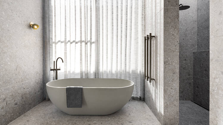 A big bathtub in a modern bathroom