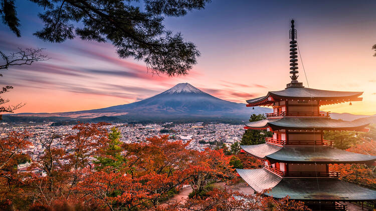 Mt. Fuji with Chureito Pagoda in autumn