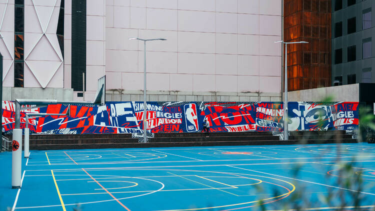 A vibrant 40-metre mural on local basketball court