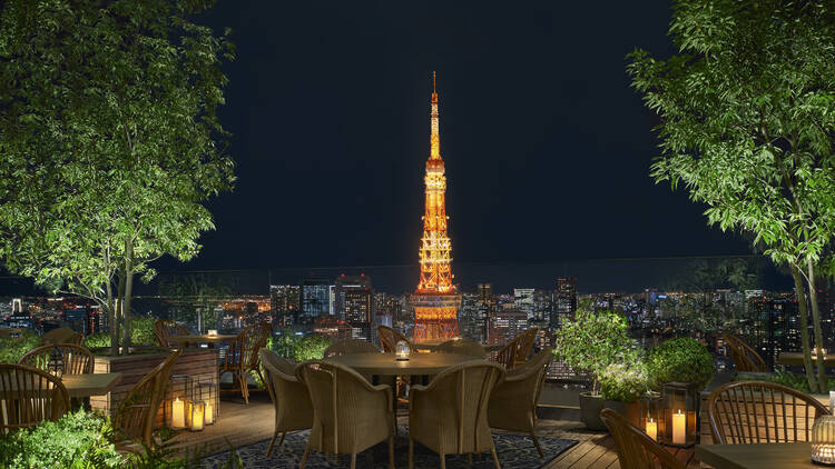 The Garden Terrace with a view of Tokyo Tower at The Tokyo Edition, Toranomon