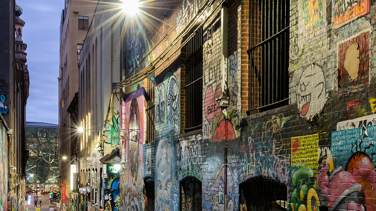 A graffiti-covered laneway.