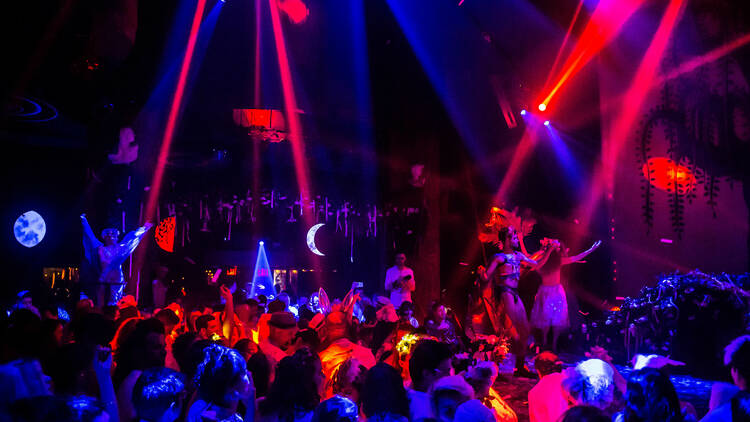 Revelers dance at a Halloween event at The McKittrick Hotel.