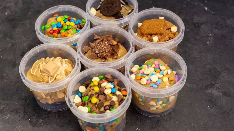 There are 7 tubs of cookie dough which have different flavours like smarties, caramilk, lotus cookies and oreos 